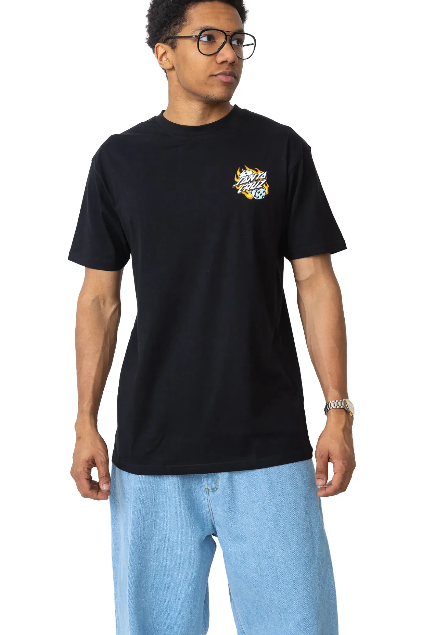 Clearance Koszulka Santa Cruz Flaming Dice Dot Chest T-shirty